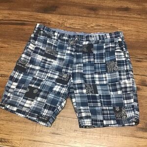 EUC POLO Ralph Lauren indigo plaid paisley patchwork madras shorts sz 42